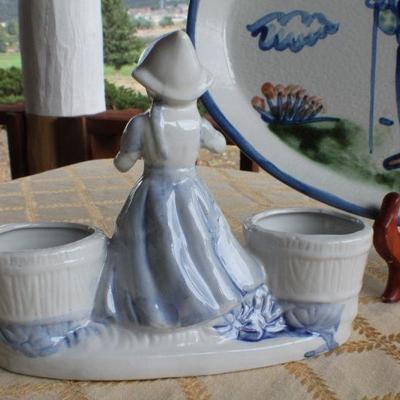 Lot #75: Porcelain BLOOM RITEâ„¢ Figure and Stoneware SIGNED Hand Painted Serving Dish
