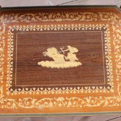 Lot #76: Set of Wood Nesting Side Tables w/ Grecian Chariot MotÃ­f Inlay 