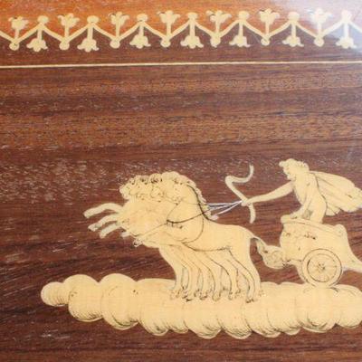 Lot #76: Set of Wood Nesting Side Tables w/ Grecian Chariot MotÃ­f Inlay 