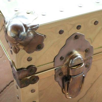 Lot #81: Vintage Mid Century Modern 22" Square Brass Cedar Chest w/ Key and Lock Feature (22" x 22" x 22")