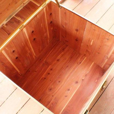 Lot #81: Vintage Mid Century Modern 22" Square Brass Cedar Chest w/ Key and Lock Feature (22" x 22" x 22")
