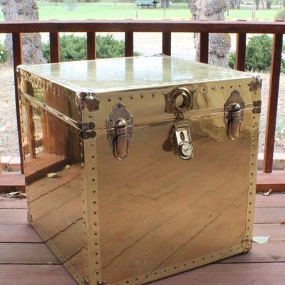 Lot #81: Vintage Mid Century Modern 22" Square Brass Cedar Chest w/ Key and Lock Feature (22" x 22" x 22")