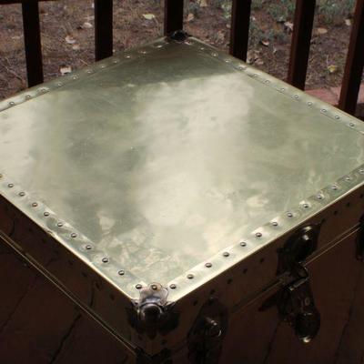 Lot #81: Vintage Mid Century Modern 22" Square Brass Cedar Chest w/ Key and Lock Feature (22" x 22" x 22")