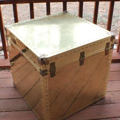 Lot #81: Vintage Mid Century Modern 22" Square Brass Cedar Chest w/ Key and Lock Feature (22" x 22" x 22")