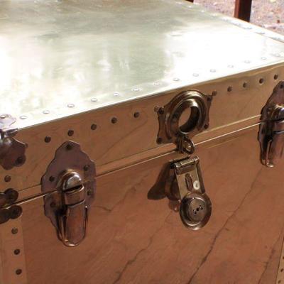 Lot #81: Vintage Mid Century Modern 22" Square Brass Cedar Chest w/ Key and Lock Feature (22" x 22" x 22")