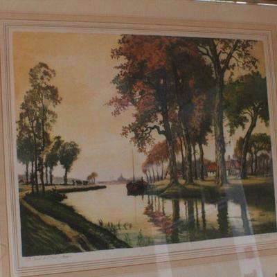 Lot #91: Vintage SIGNED Etching by F. Roth "The Yonne Canal, France"