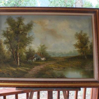 Lot #92: Vintage Large Oil Painting SIGNED 42" x 31"