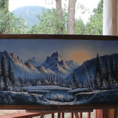 Lot #93: Vintage Large Oil Painting SIGNED of Colorado Mountains 50.5" x 26.5" 