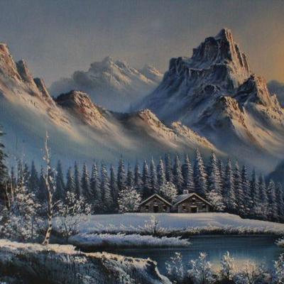 Lot #93: Vintage Large Oil Painting SIGNED of Colorado Mountains 50.5" x 26.5" 