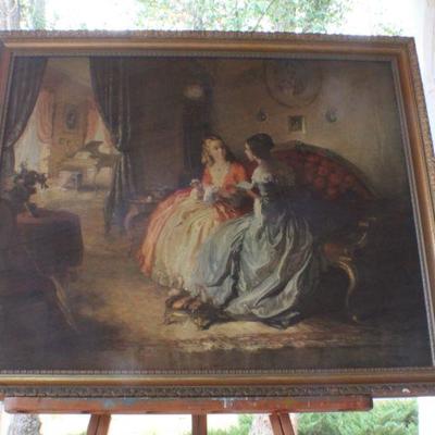 Lot #94: Vintage Art Print by L. Jambor "His Letter" w/ Glass Front Wood Frame 33.5" x 28.5" 