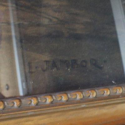 Lot #94: Vintage Art Print by L. Jambor "His Letter" w/ Glass Front Wood Frame 33.5" x 28.5" 