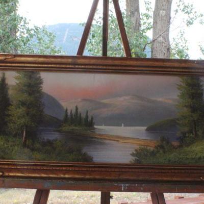 Lot #95: Vintage Large Mountain Scene Art Print 27.5" x 13" 