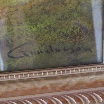 Lot #96: Vintage ANDREW GUNDERSON Landscape Pastel w/ Glass Front Wood Frame 30.5" x 16.5" 