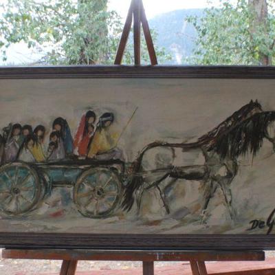 Lot #97: Vintage Ted De Grazia Oil Painting Framed 32" x 17" 