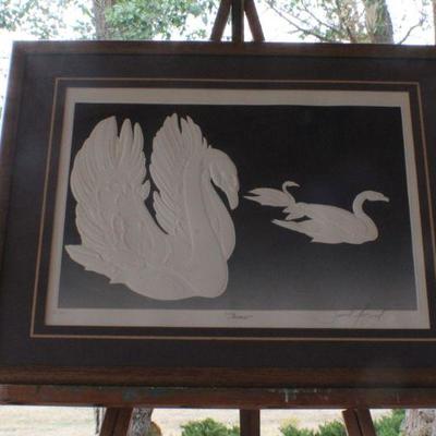 Lot #98: Vintage SIGNED Paper Cast Framed Fine Art