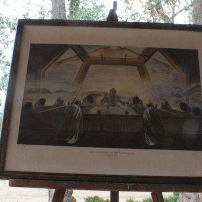 Lot #100-B: Vintage SALVADOR DALI "The Sacrament of the Last Supper" Art Print Glass Front Framed 27.5" x 22.5" 