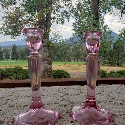 Lot 104: Fenton Pink Candleholders 