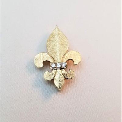 Lot #89  14kt Gold Fleur di Lis Brooch with Diamond Accents