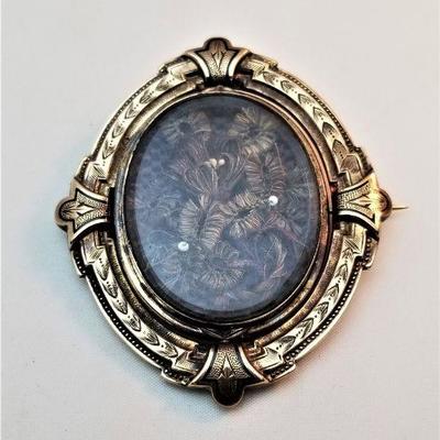 Lot #91  Fantastic Antique Victorian Mourning Hairwork Brooch in Swivel Frame - a beauty