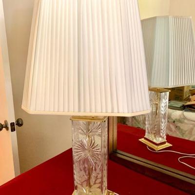#157   CRYSTAL TABLE LAMP PLEATED SHADE