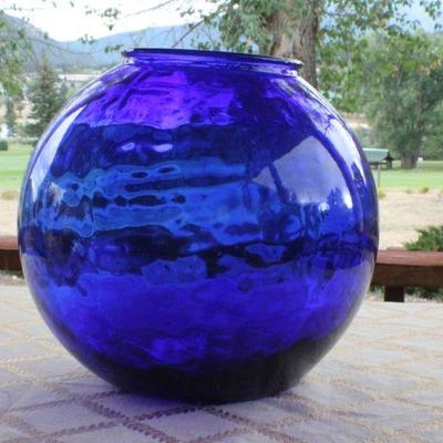 Lot #121: Large Dark Blue Glass Pot 