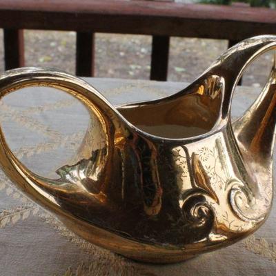 Lot #122: Group of (5) Assorted Gold Plated Tea Service Dishes