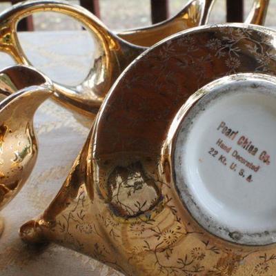 Lot #122: Group of (5) Assorted Gold Plated Tea Service Dishes