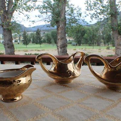 Lot #122: Group of (5) Assorted Gold Plated Tea Service Dishes