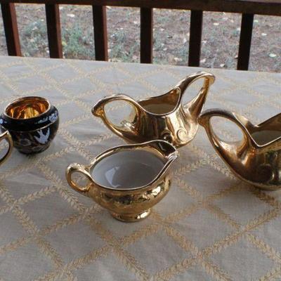 Lot #122: Group of (5) Assorted Gold Plated Tea Service Dishes