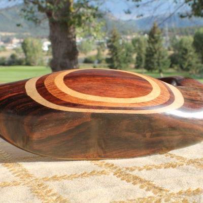 Lot #125: Vintage Mid Century Modern Carved Wood Duck w/ Numerous Wood Inlays