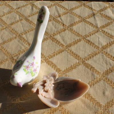 Lot #128: Hand Painted Ceramic Bird and Carved Soapstone Deco