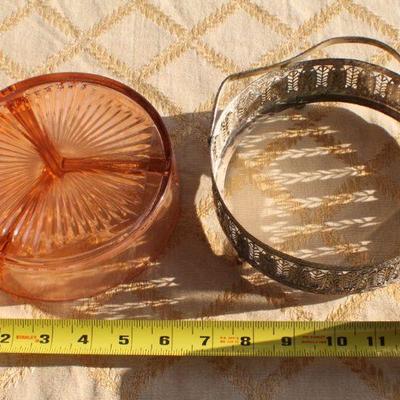 Lot #129: Vintage Glass Candy Dish w/ Fancy Metal Shell