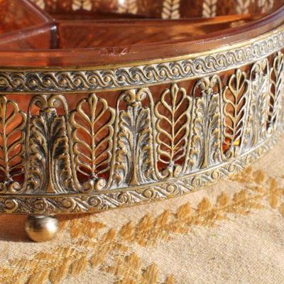 Lot #129: Vintage Glass Candy Dish w/ Fancy Metal Shell