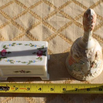 Lot #130: Vintage LEFTON CHINAâ„¢ Decorative Bell and SIGNED Hand Painted Marble Trinket/Jewelry Box