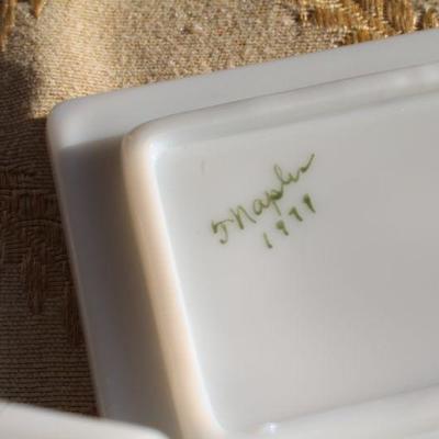 Lot #130: Vintage LEFTON CHINAâ„¢ Decorative Bell and SIGNED Hand Painted Marble Trinket/Jewelry Box