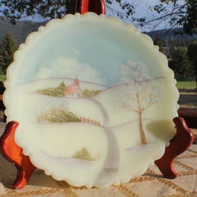 Lot #132: (2) Vintage FENTONâ„¢ Hand Painted Princess House Collectors Edition Plates SIGNED by Artist