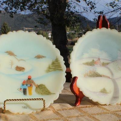 Lot #132: (2) Vintage FENTONâ„¢ Hand Painted Princess House Collectors Edition Plates SIGNED by Artist