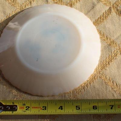 Lot #133: Set of (4) Vintage Mid Century Modern Glass Plates w/ Blue Flower Deco Unmarked 