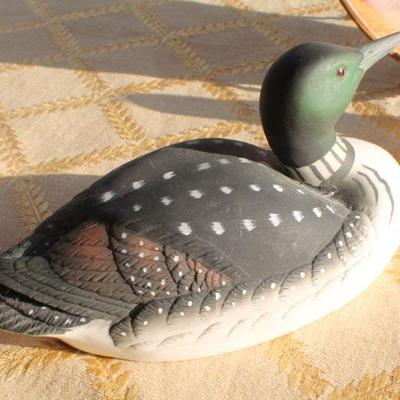 Lot #134: Group of (3) Vintage Wood and Porcelain Decorative Duck Decoys + Wood Plate
