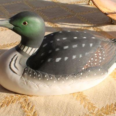 Lot #134: Group of (3) Vintage Wood and Porcelain Decorative Duck Decoys + Wood Plate