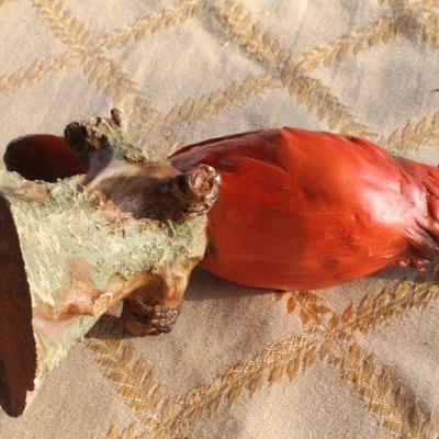 Lot #136: Vintage Red Bird Statue ARTIST SIGNED 