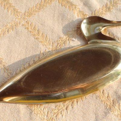 Lot #137: Vintage LIMOGESâ„¢ Swan Pair, Brass Duck Platter and Gold Plated Mid Century Modern Salt and Pepper Bird Shakers
