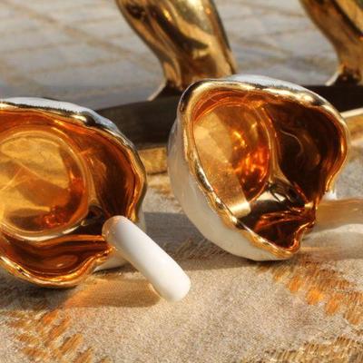 Lot #137: Vintage LIMOGESâ„¢ Swan Pair, Brass Duck Platter and Gold Plated Mid Century Modern Salt and Pepper Bird Shakers
