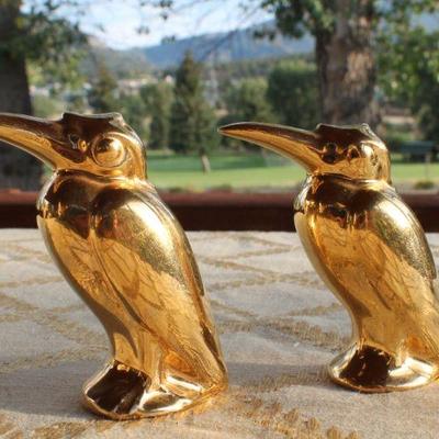 Lot #137: Vintage LIMOGESâ„¢ Swan Pair, Brass Duck Platter and Gold Plated Mid Century Modern Salt and Pepper Bird Shakers