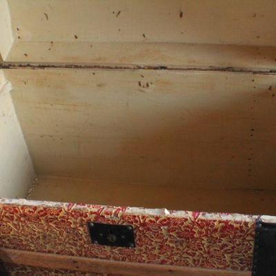 Lot #139: Vintage Large Treasure Trunk w/ Original Hardware and Key for Lock 