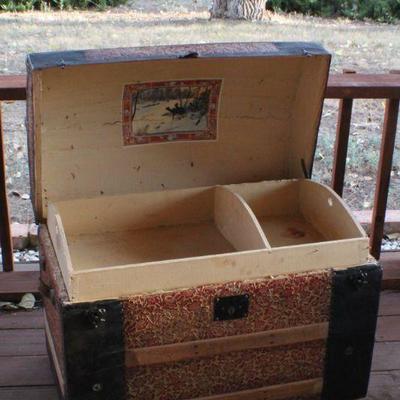 Lot #139: Vintage Large Treasure Trunk w/ Original Hardware and Key for Lock 