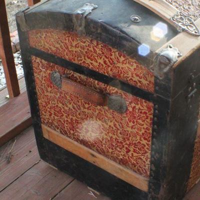 Lot #139: Vintage Large Treasure Trunk w/ Original Hardware and Key for Lock 