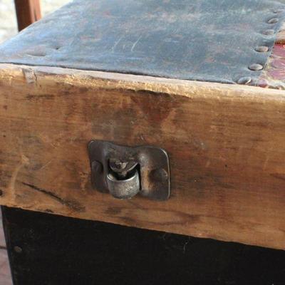 Lot #139: Vintage Large Treasure Trunk w/ Original Hardware and Key for Lock 