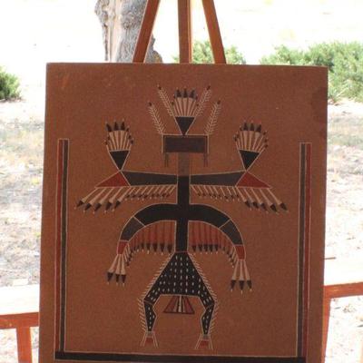 Lot #141: Vintage Navajo Sand Painting (small stain top right)
