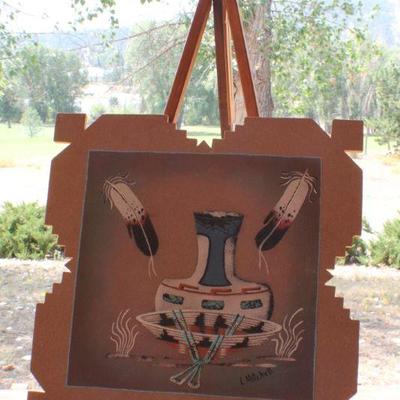 Lot #142: Vintage Navajo Sand Painting 16" x 16" 